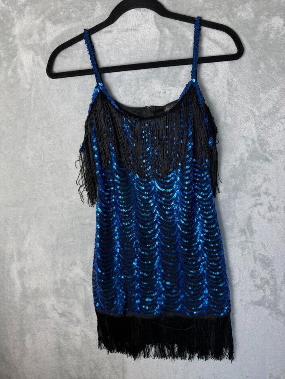 LEG AVENUE Womens Small‎ Blue Black Sequin Fringe Flapper Gatsby Costume Dress